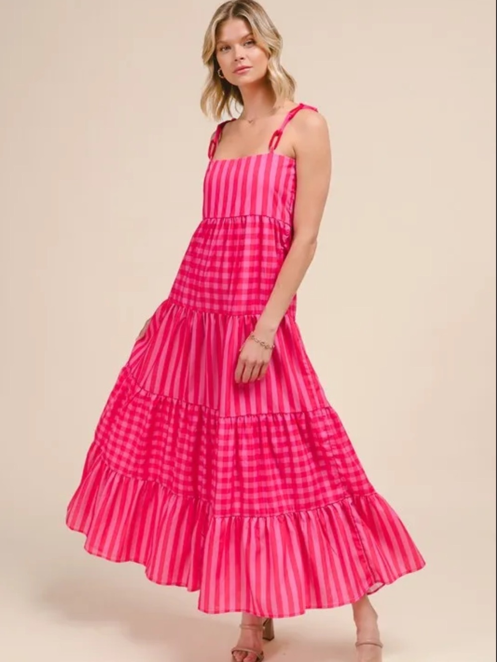 So Me Stripe Tiered Maxi Dress w/ Colorful Chain Strap Size Small